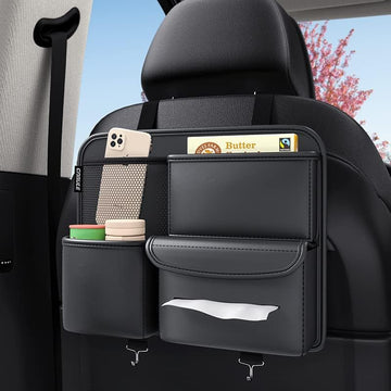 Premium PU Leather Car Seat Organizer – Multifunction Storage Bag & Back Seat Protector