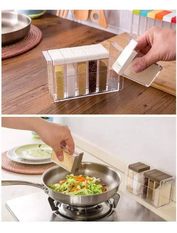Transparent Spice Jar Set – 6pcs Seasoning Box with Colorful Lids