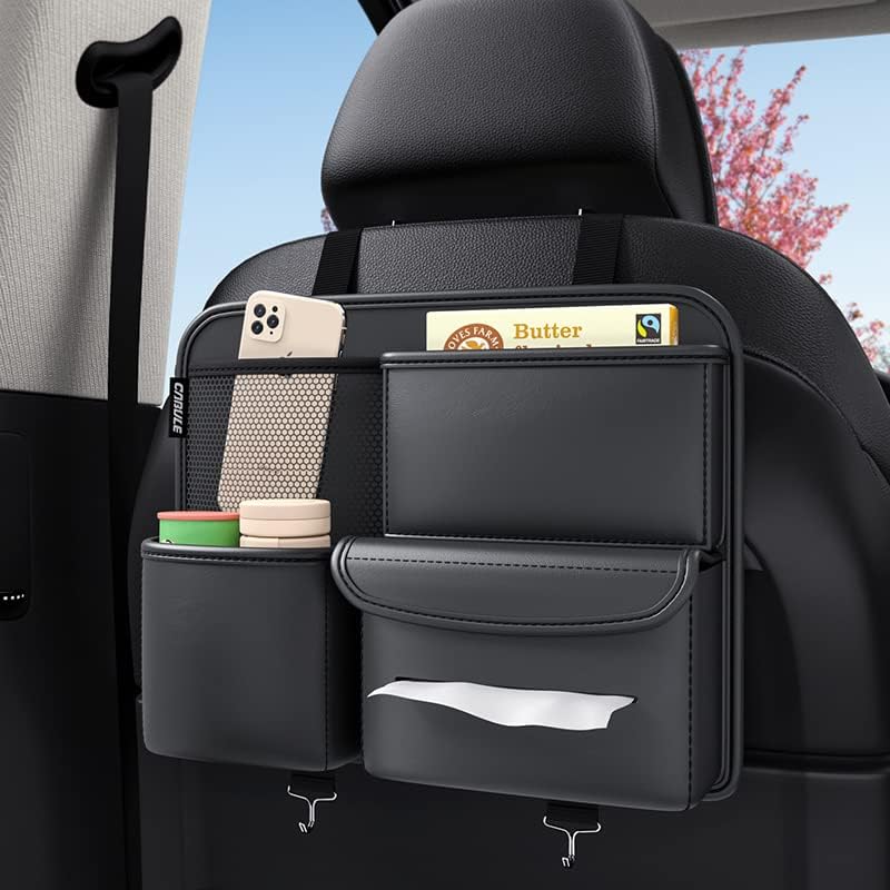 Premium PU Leather Car Seat Organizer – Multifunction Storage Bag & Back Seat Protector