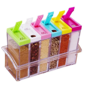 Transparent Spice Jar Set – 6pcs Seasoning Box with Colorful Lids